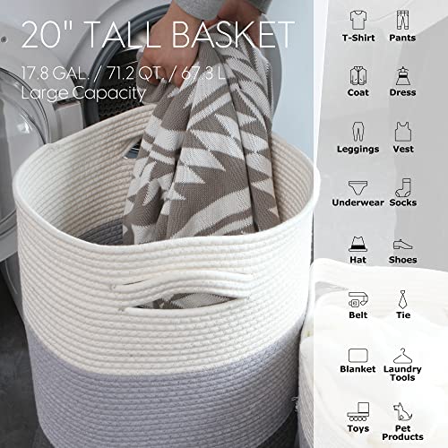 Sea Team Large Size Cotton Rope Woven Storage Basket with Lid, Lidded Laundry Hamper with Handles, Fabric Bucket with Cover, Clothes Toys Organizer for Kid's Room, 16 x 20 inches, White & Lavender - Image 4