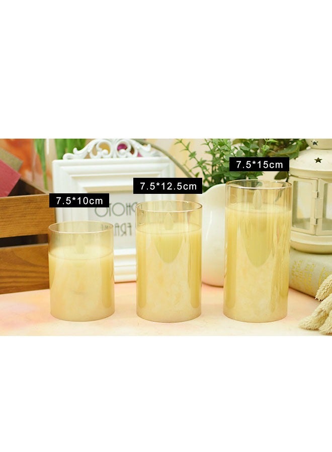 general Flameless Flickering LED Candles Set of 3 Battery Operated Glass Pillar Candles with Remote Control and Timer, Amber - Image 5