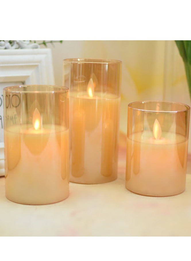 general Flameless Flickering LED Candles Set of 3 Battery Operated Glass Pillar Candles with Remote Control and Timer, Amber - Image 3