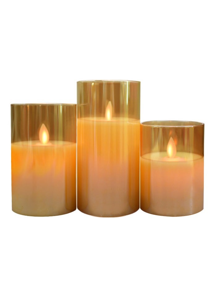 general Flameless Flickering LED Candles Set of 3 Battery Operated Glass Pillar Candles with Remote Control and Timer, Amber - Image 2