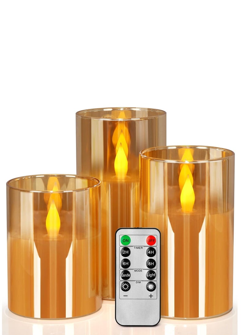 general Flameless Flickering LED Candles Set of 3 Battery Operated Glass Pillar Candles with Remote Control and Timer, Amber - Image 1