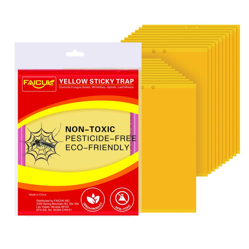 Faicuk 20 Pack Dual Sided Yellow Sticky Traps for Flying Plant Insect Like Fungus Gnats, Aphids, Whiteflies, Leafminers (6x8 Inches, Twist Ties Included) - Image 1