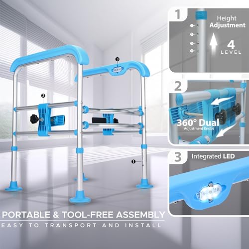 KosmoCare Crest Series Toilet Safety Frame with LED Light | Adjustable Height & Width | Anti-Slip Suction Cups | 125KG Load | Tool-Free Assembly | Heavy-Duty Aluminum Design - Image 4