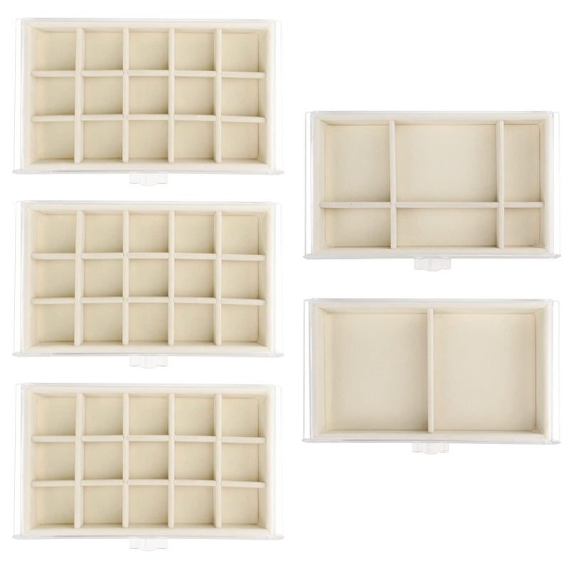 Watpot Acrylic Jewelry Box with 5 Drawers, Clear Earring Storage Organizer Display Case for Women Girls, Beige - Image 4
