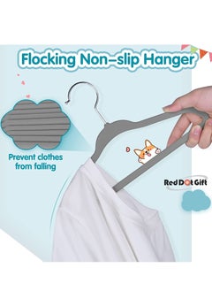 Red Dot Gift 30-Pack Grey Velvet Kids Hangers - (35cm / 14 Inch) Premium Childrens Hangers for Closet, Ultra-Thin Cute Hangers Kids Clothes Hanger, Small Hangers for Kids Clothes  - Image 4