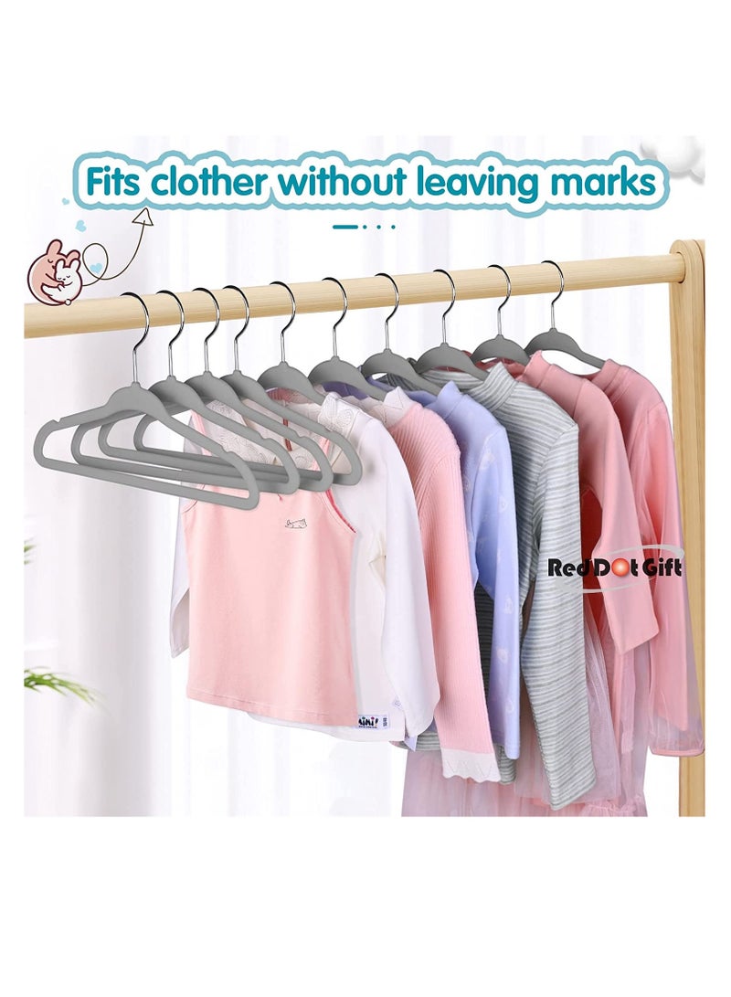 30-Pack Grey Velvet Kids Hangers - (35cm / 14 Inch) Premium Childrens Hangers for Closet, Ultra-Thin Cute Hangers Kids Clothes Hanger, Small Hangers for Kids Clothes