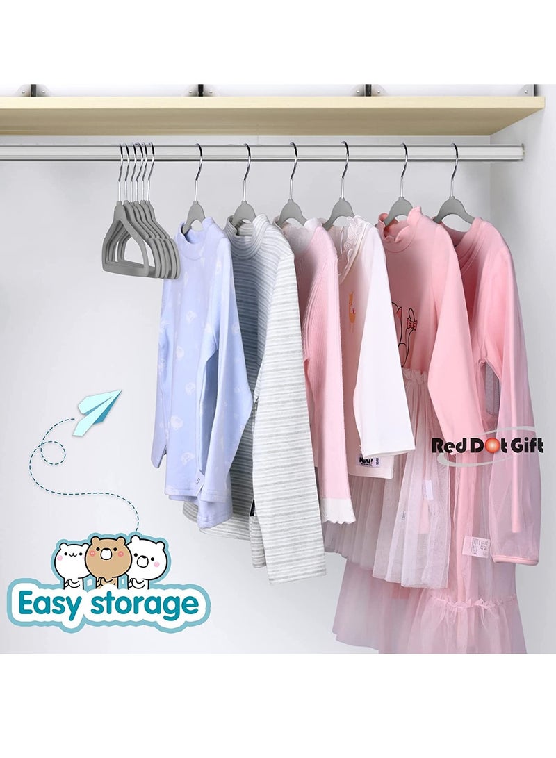 30-Pack Grey Velvet Kids Hangers - (35cm / 14 Inch) Premium Childrens Hangers for Closet, Ultra-Thin Cute Hangers Kids Clothes Hanger, Small Hangers for Kids Clothes