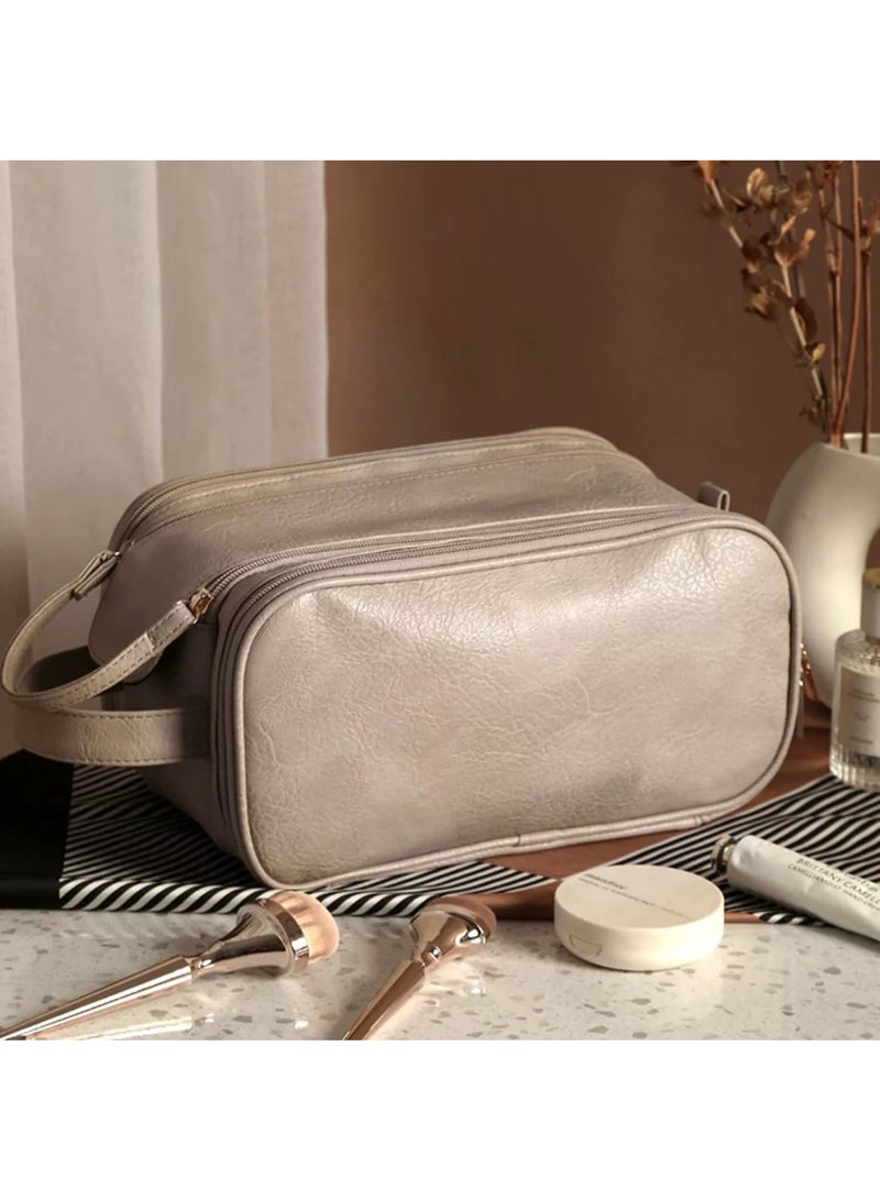 Zikra Large Capacity Travel Makeup Bag, Portable Toiletry Cosmetic Bag, Makeup Case Organizer with Dividers and Handle, Waterproof Leather Skincare Bag for Women, Makeup Storage Bag for Daily Use - Image 2