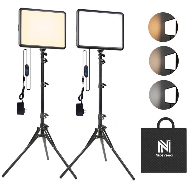 NiceVeedi 2-Pack Photography Lighting Kit,  22W LED Video Light Kit, 2900-7000K Dimmable Studio Light with Tripod - Image 1