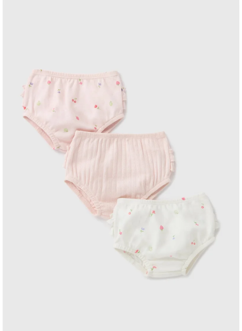 Matalan 3 Pack Baby Pink Fruit Frill Knickers