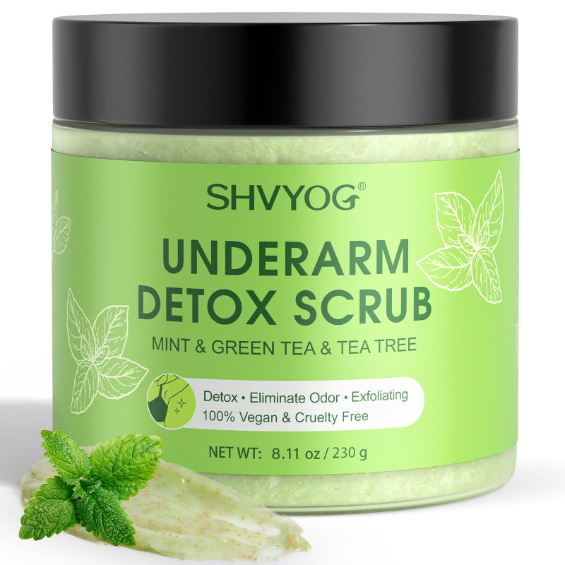 SHVYOG Underarm Detox Scrub Armpit Detox Green Tea Mint and Tea Tree Body Deodorant Natural Dark Armpit Remover for Odors Eliminating and Exfoliating also for Whole Body  Sensitive Skin Unisex 811 Oz