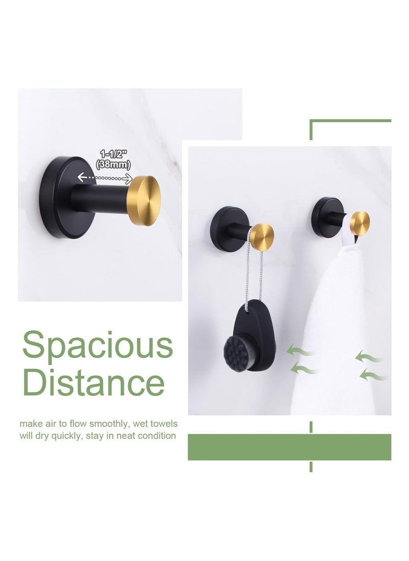 Bathroom Robe Towel Hook 2 Pack Stainless Steel Round Clothes Holder, Toilet Bath Kitchen Door Wall Mounted Hanger, Black Gold