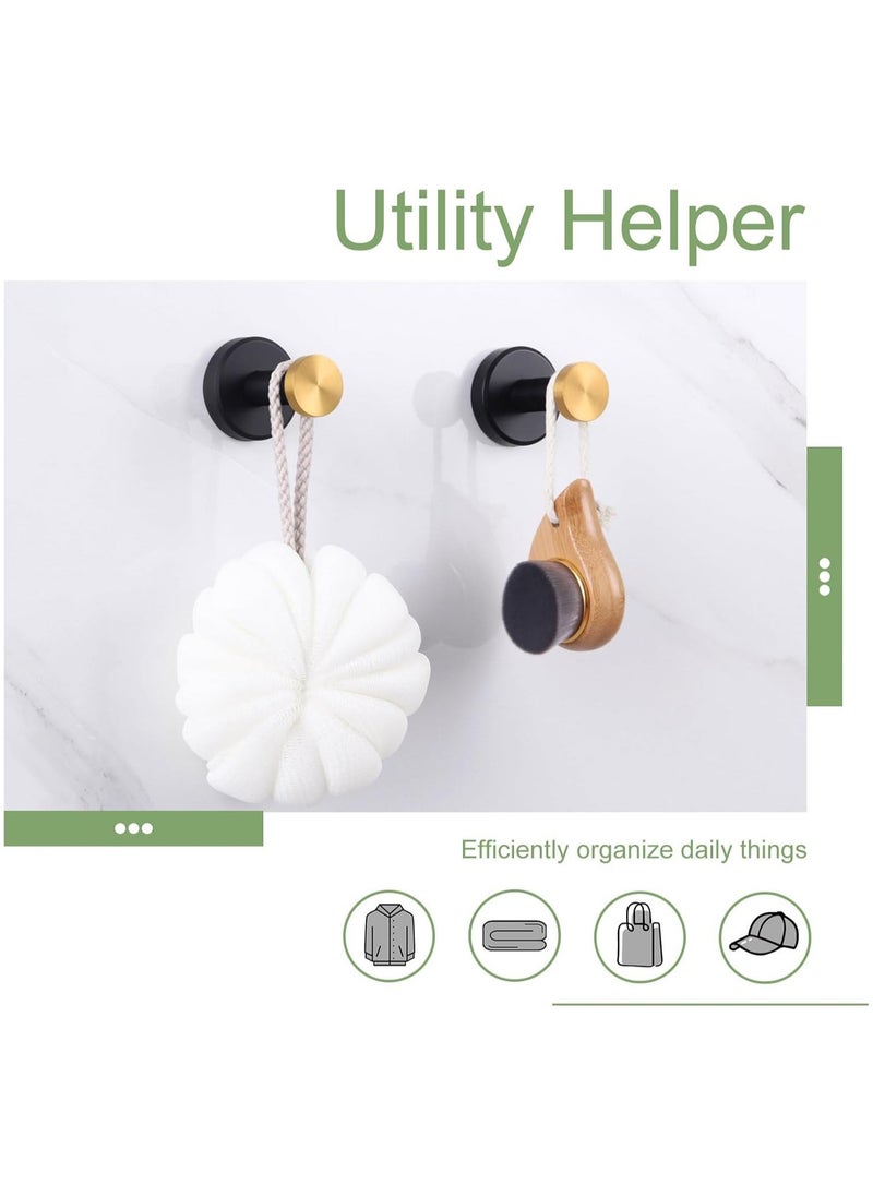 Bathroom Robe Towel Hook 2 Pack Stainless Steel Round Clothes Holder, Toilet Bath Kitchen Door Wall Mounted Hanger, Black Gold