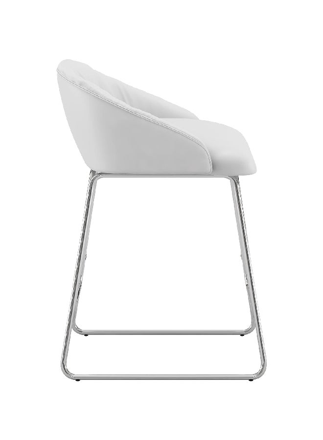 ساودر بويل مقعد مرتفع معدني منجد مع مسند للظهر منخفص بتصميم منحني أبيض وفضي 33.75 x 20 x 18 بوصة 5142825 - Image 3