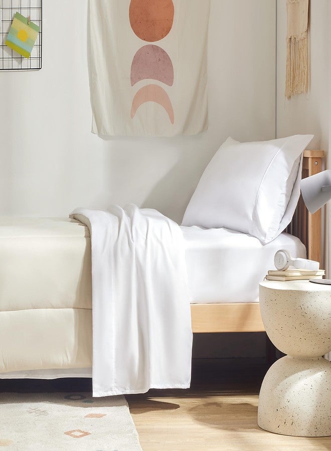 SLEEP ZONE ملاءات ناعمة من SLEEP ZONE لسرير مفرد، طقم ملاءات من 3 قطع لطيف على البشرة وجيد التهوية للأطفال والطلاب، طقم ملاءات من الألياف الدقيقة سهل العناية (أبيض، مفرد) - Image 2