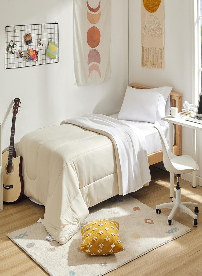 SLEEP ZONE ملاءات ناعمة من SLEEP ZONE لسرير مفرد، طقم ملاءات من 3 قطع لطيف على البشرة وجيد التهوية للأطفال والطلاب، طقم ملاءات من الألياف الدقيقة سهل العناية (أبيض، مفرد) - Image 3