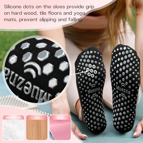 Muezna 6 Pairs Pilates Grip Socks for Women, Non Slip Yoga Socks with Grips, Grippy Socks for Barre, and Hospital - Image 4