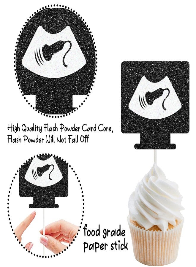 اوموني زينة كب كيك بالموجات فوق الصوتية مكونة من 24 قطعة، زينة كيك لامعة بالموجات فوق الصوتية، زينة حفلات أعياد الميلاد لأخصائيي الأشعة السينية وفنيي الأشعة والممرضين والأطباء ومستلزمات حفلات التخرج - Image 3