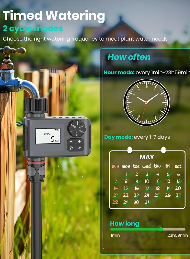 Laravel Outdoor Garden Automatic Watering Timer, IP55 Waterproof Programmable Water Sprinkler Timer with Rain Delay/Manual/Automatic Drip Irrigation and Lawn Watering System, 1 Outlet - Image 3