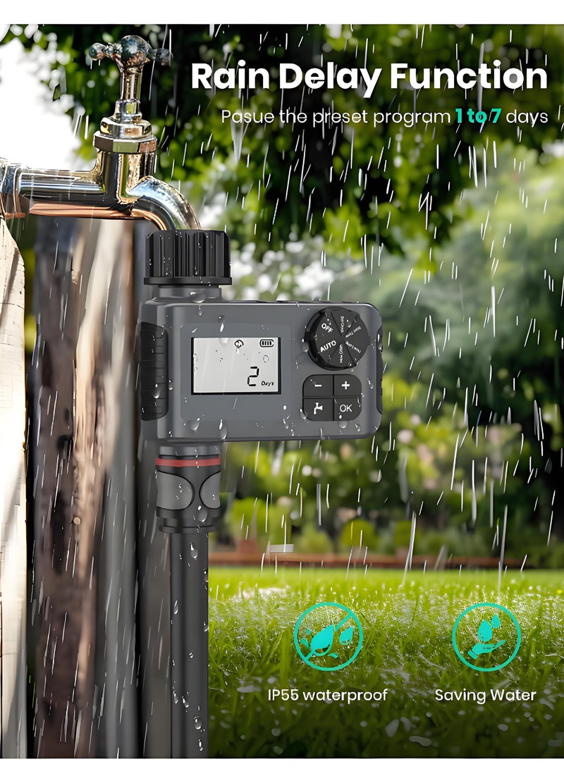 Laravel Outdoor Garden Automatic Watering Timer, IP55 Waterproof Programmable Water Sprinkler Timer with Rain Delay/Manual/Automatic Drip Irrigation and Lawn Watering System, 1 Outlet - Image 2
