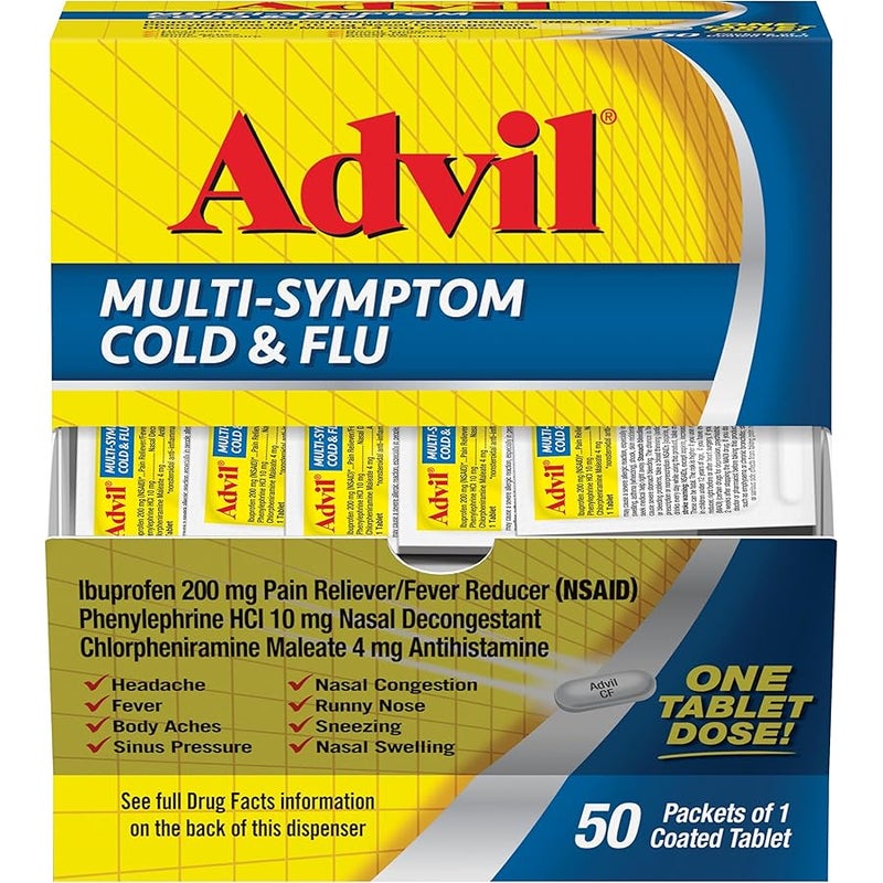 Advil Multi Symptom Cold and Flu Medicine, Cold Medicine for Adults with Ibuprofen, Phenylephrine HCL and Chlorpheniramine Maleate - 50 Coated Tablets - Image 1