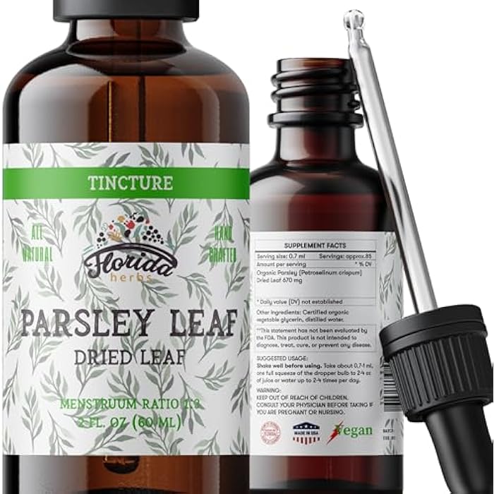 FLORIDA HERBS Parsley Leaf Tincture Alcohol-Free Extract, Organic Parsley (Petroselinum crispum) Dried Leaf - Non-GMO in Cold-Pressed Organic Vegetable Glycerin - 2 Oz - Image 1