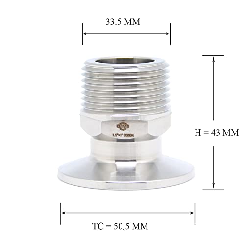 QiiMii 1.5" Tri Clamp Adapter to 1" MNPT Thread Ferrule Hexagonal Sanitary Pipe Fitting - Image 2