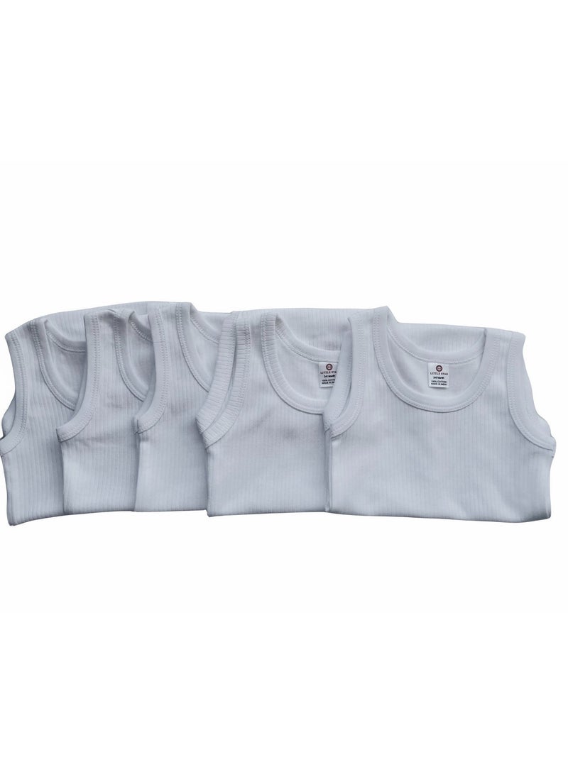 Little Bee 'Pack of 5 ,100% Super Soft Cotton, Sleeve less,  Romper/Bodysuit, For New Born To 30Months,- White - Image 2