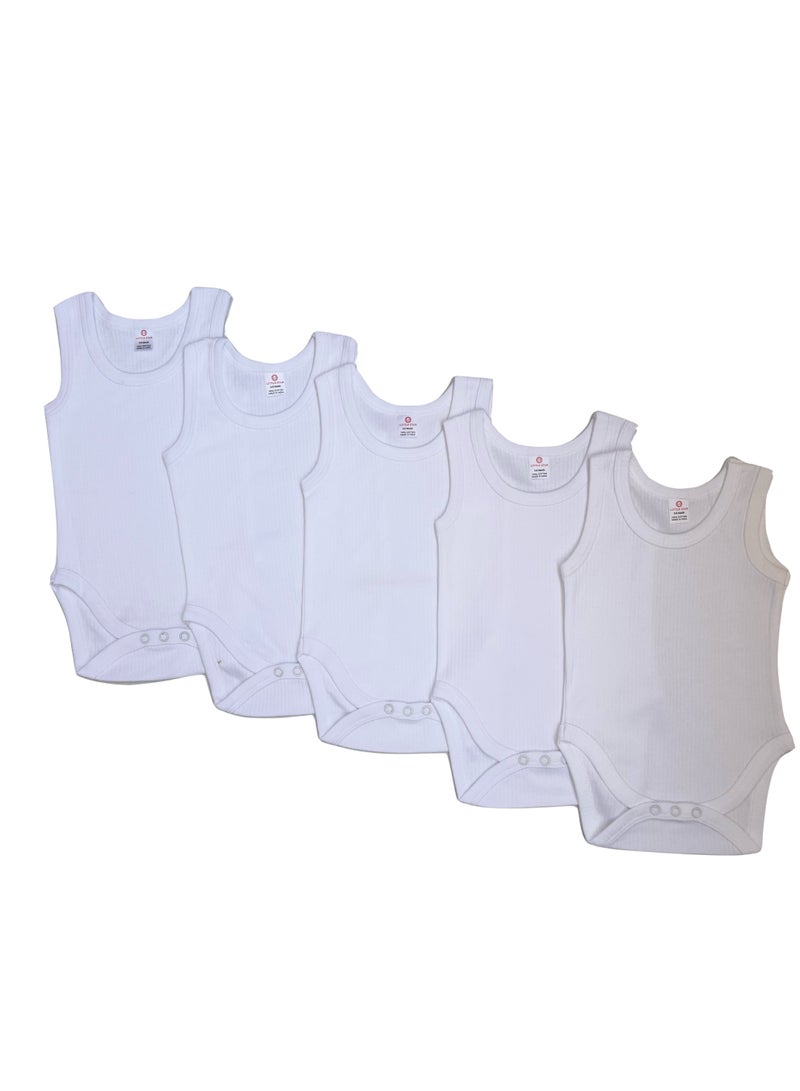 Little Bee 'Pack of 5 ,100% Super Soft Cotton, Sleeve less,  Romper/Bodysuit, For New Born To 30Months,- White - Image 5