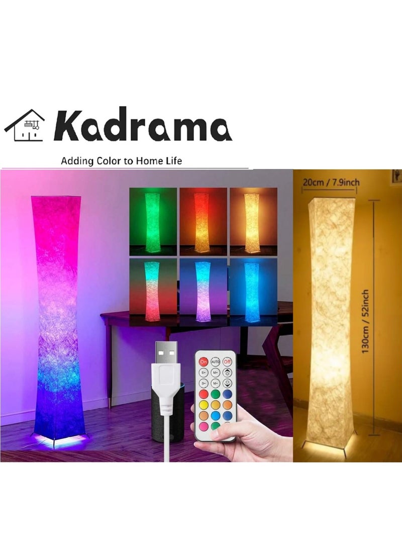 KADRAMA Smart LED Floor Lamps, RGB Color Changing and Dimmable LED Lights with Remote Control, 52 Inch DIY Mode Music Sync Standing Modern Corner Lamp Decor for Living Room Bedroom Game Room White 130x20 cm  - Image 1