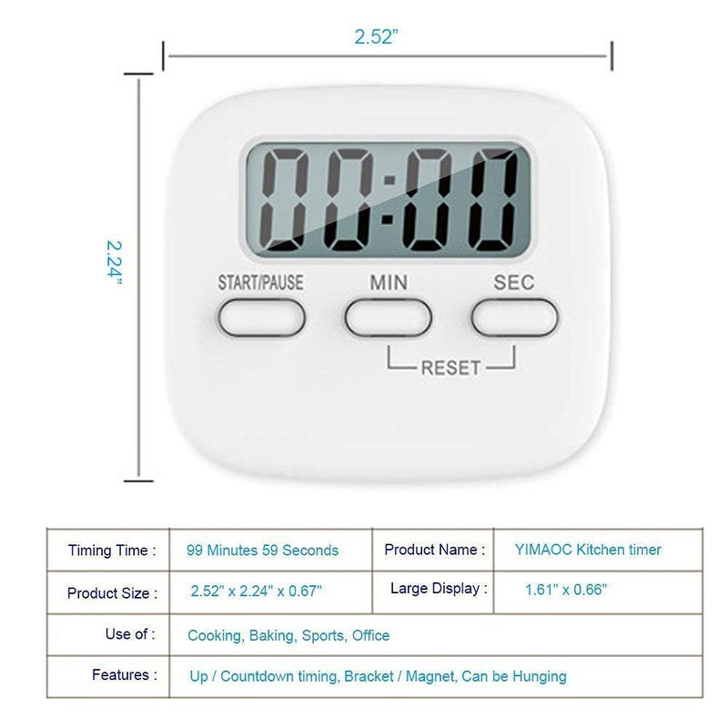 MGNLR Digital Kitchen Timer Magnetic Countdown Count Up Pomodoro Timer With Loud Sound Countdown Timer With Loud Alarm Big Digits Back Stand For Cooking Classroom Bathroom Kids White1 Pcs - Image 3