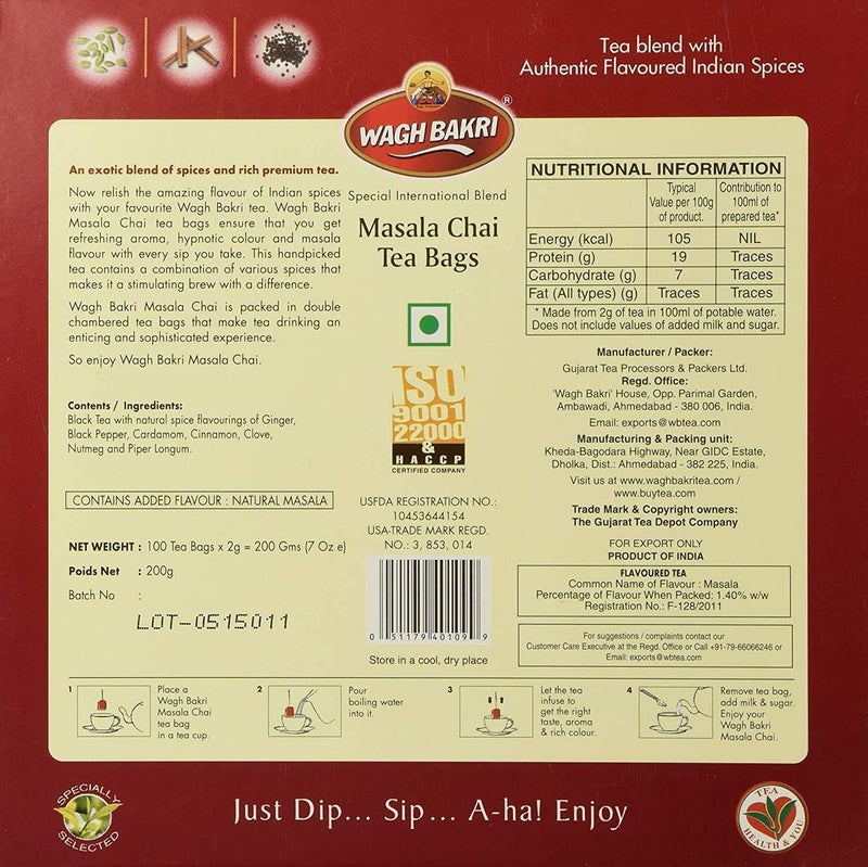 Wagh Bakri Masala Chai Tea Bags - Special International Blend, 100 Count - Image 2