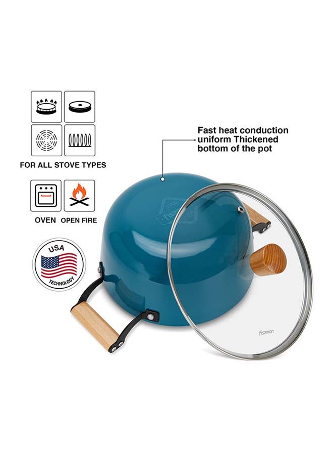 Fissman Seagreen Series Enamelled Lightweight Cast Iron Non-stick Coated Stockpot With Glass Lid 24x11cm/4ltr - Image 3