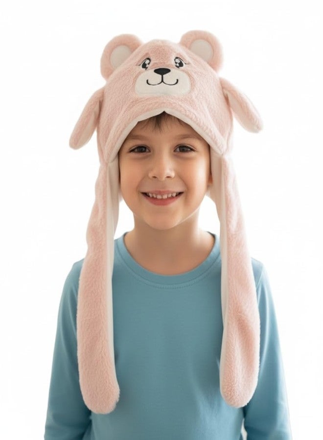 Zacharias Boy's Kids Winter Woolen Fur Kids Cap jy-1005 (Pink_Pack of 1) (4-8 Years) - Image 1