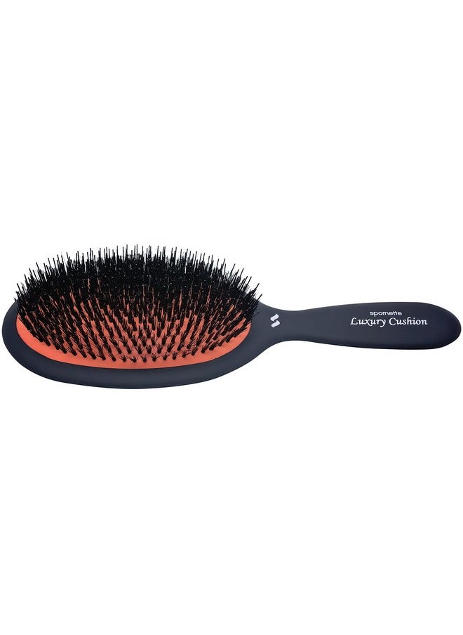 Spornette Large Luxury Cushion Boar And Nylon Bristle Oval Hair Brush (#Lx-1) With A Soft Satin No-Slip Handle Best Used For Styling, Smoothing All Hair Types, Wigs And Extensions For Women And Men  - Image 2