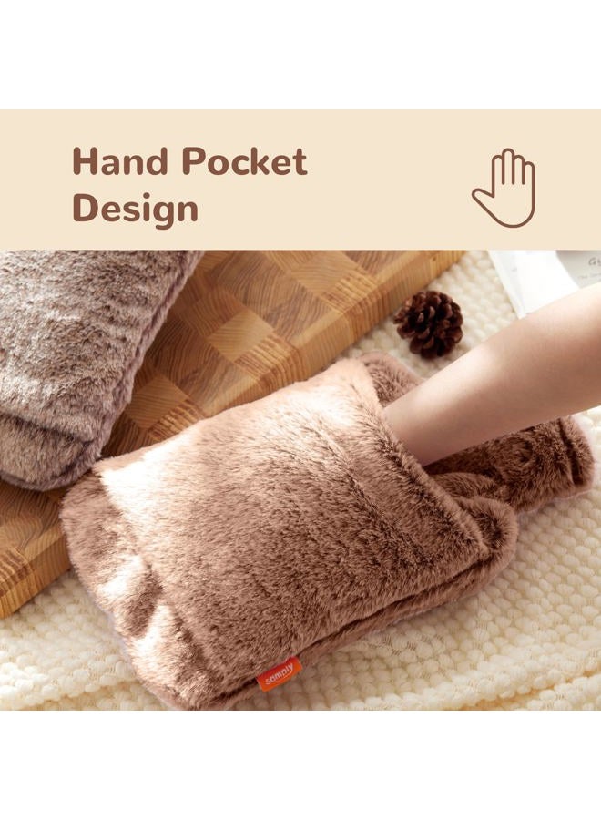 samply Hot Water Bottle with Furry Cover - 2L Hot Water Bag with Hand Pocket, for Hand Feet Warmer, Khaki - Image 4