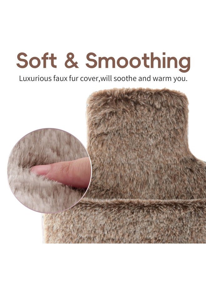 samply Hot Water Bottle with Furry Cover - 2L Hot Water Bag with Hand Pocket, for Hand Feet Warmer, Khaki - Image 3