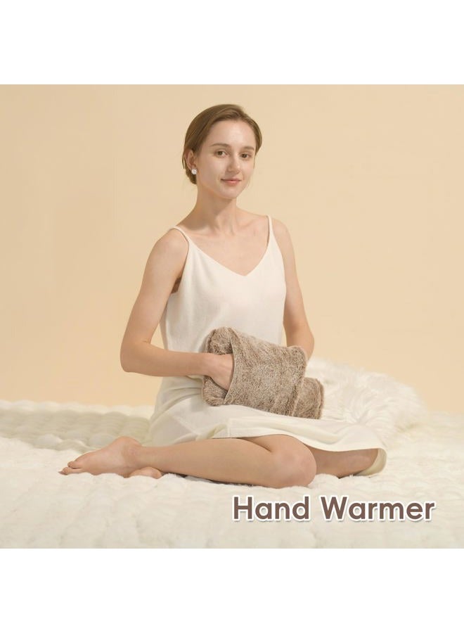 samply Hot Water Bottle with Furry Cover - 2L Hot Water Bag with Hand Pocket, for Hand Feet Warmer, Khaki - Image 2
