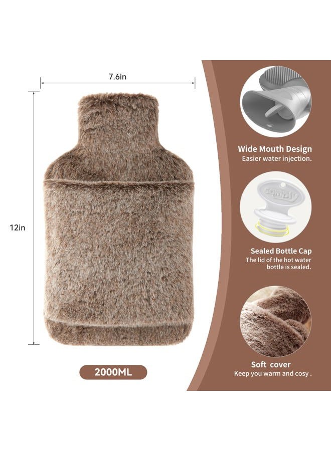 samply Hot Water Bottle with Furry Cover - 2L Hot Water Bag with Hand Pocket, for Hand Feet Warmer, Khaki - Image 5