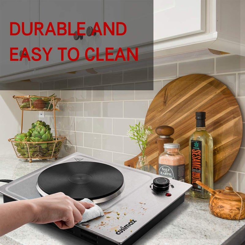 CUSIMAX Electric Hot Plates, 1500W Single Burner, Hot Plate for Cooking Electric Burner, Portable Countertop Burner, 7.4 "Stainless Steel Embedde Burner, For Home/Office/RV/Camp, Easy to Clean - Image 4