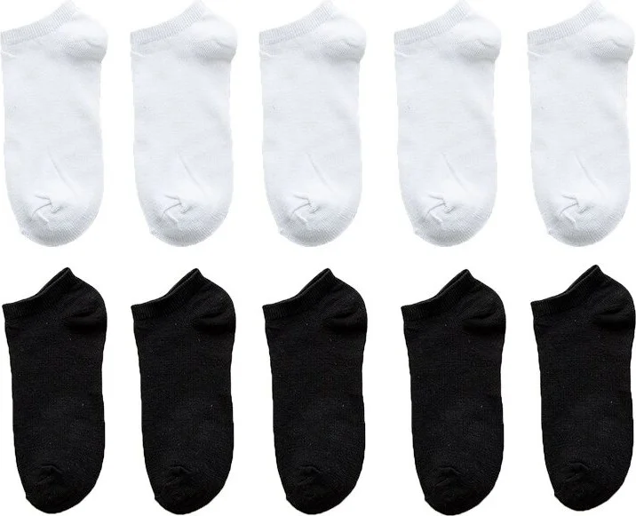 بي جي كي Unisex 10 Pairs Koton Economical Black + White Color Booties