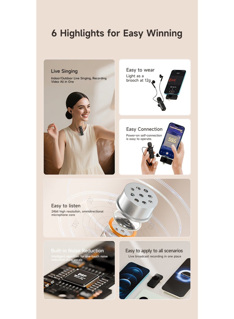 Wireless Lavalier Microphone, TikTok Live Mobile Video Recording 2.4G Noise Cancelling Mini Microphone for Live Video, Recording Video Blogs, Interviews, Online Classes - Image 2