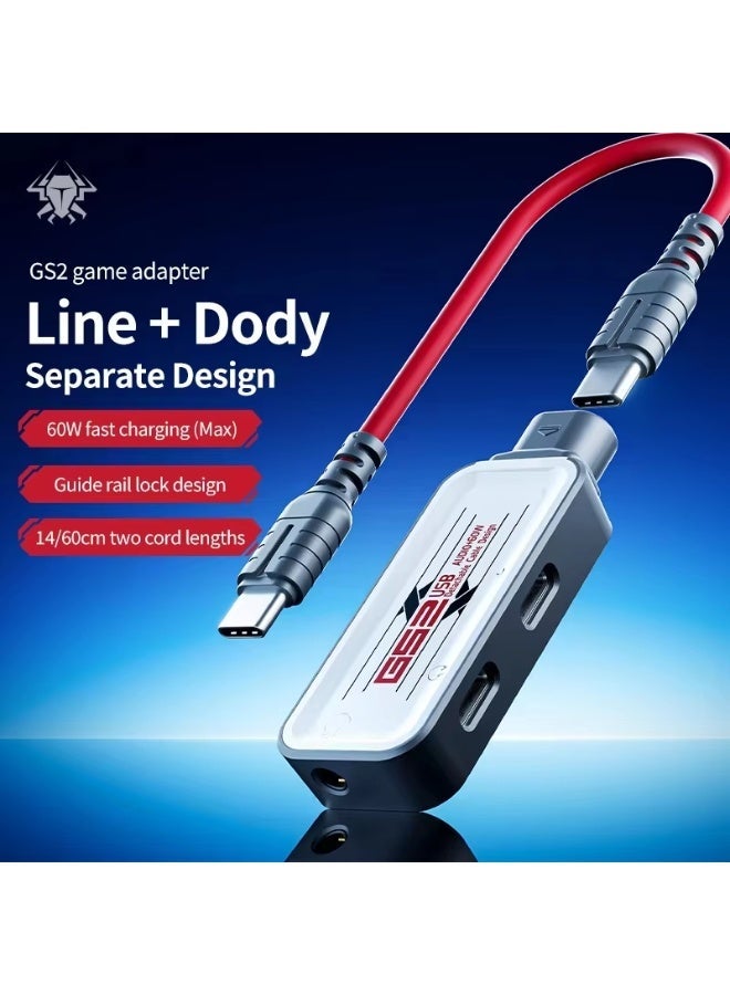 بليكستون محول ومحول ألعاب PLEXTONE GS2 قابل للإزالة 3 في 1 ثنائي نوع C + مقبس صوتي، صوت عالي الوضوح + شحن سريع بقدرة 60 واط، مع كابل إضافي بطول 60 سم، متوافق مع RedMagic، iPad، iPhone، الهواتف المحمولة، أجهزة الكمبيوتر المحمولة، سامسونج، وأندرويد - Image 2