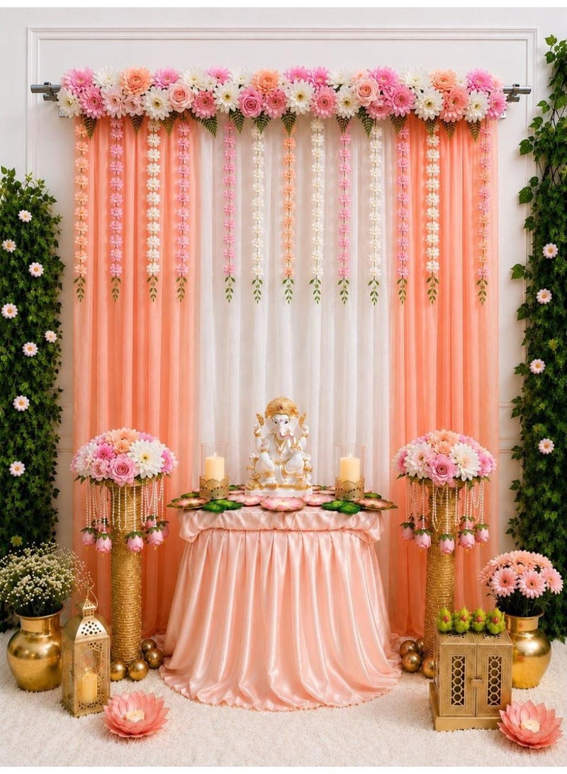 Rajshi Elegant Peach & White Floral Ganpati Decoration Backdrop Set & Festive Décor