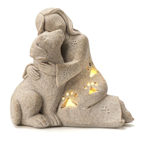 INLOMEM Dog Memorial Gift Granite Sculpture HandSculpted Resin Pet Loss Sympathy Gift with LED Candle Holder Home Decor for Pet Owners - Image 1