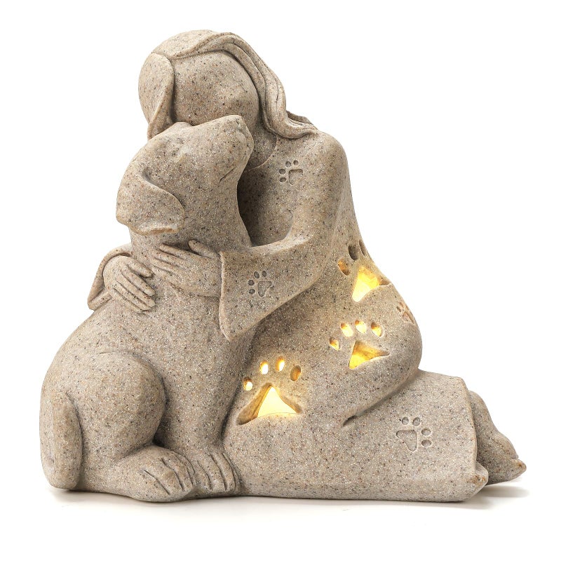 INLOMEM Dog Memorial Gift Granite Sculpture HandSculpted Resin Pet Loss Sympathy Gift with LED Candle Holder Home Decor for Pet Owners - Image 3