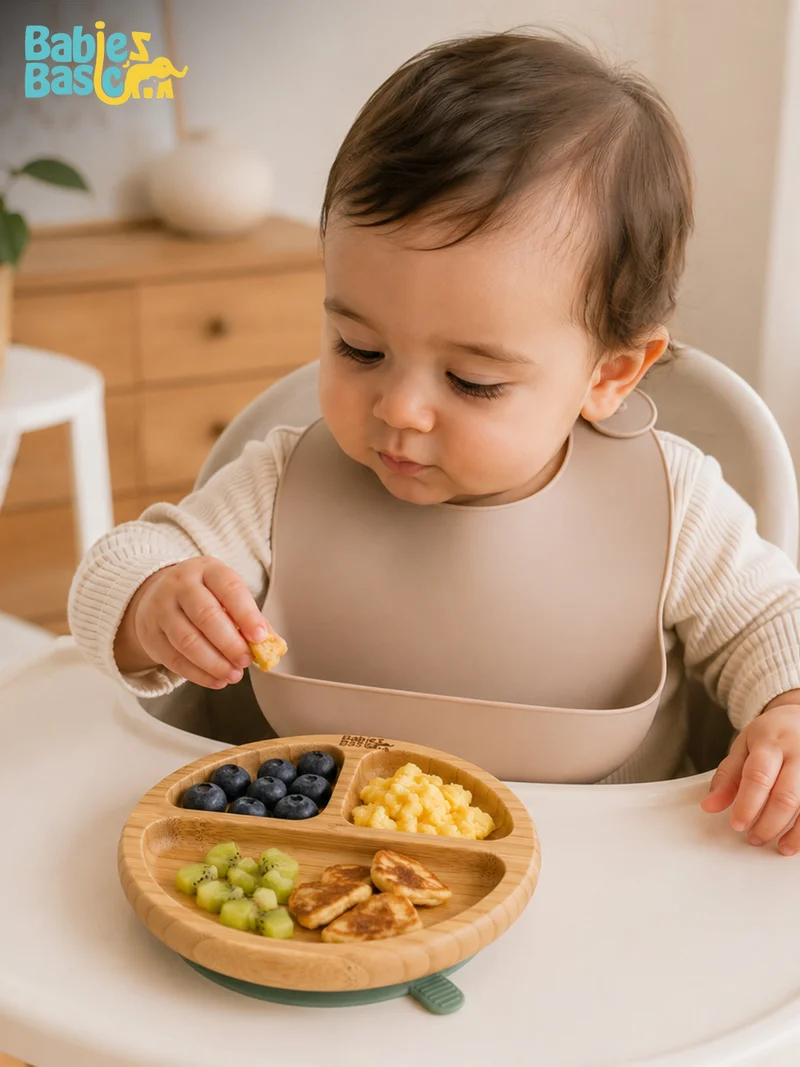 Babies Basic Babies Basic Bamboo Plate with Silicone Suction for Kids, Green