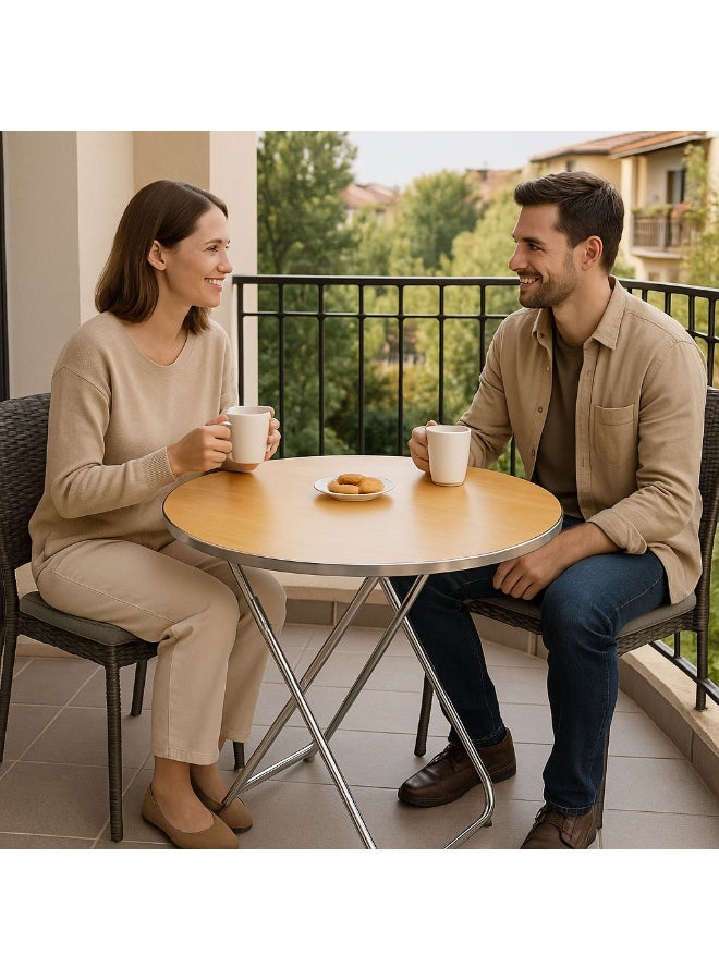 FUMES Portable Round Multipurpose Folding Table with Metal Legs & Wood Finish Top  - Image 5