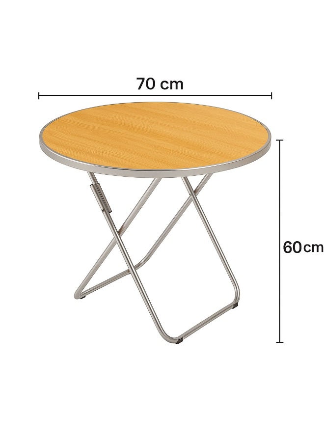 FUMES Portable Round Multipurpose Folding Table with Metal Legs & Wood Finish Top  - Image 2