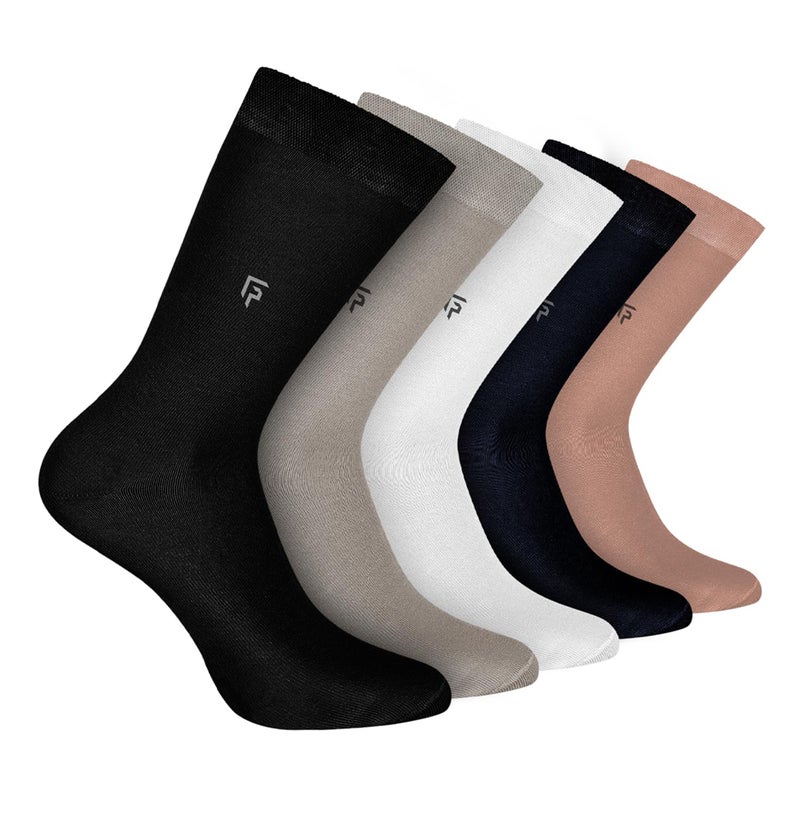 FOOTPRINTS Organic Cotton Odourfree Bamboo Men's Formal Socks Pack of 5- Black, Grey, White, Navy, Brown - Image 1